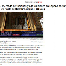 El mercado de fusiones y adquisiciones en Espaa cae un 18% hasta septiembre, segn TTR Data